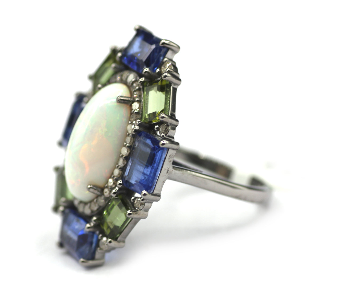 Ethiopian opal Silver Diamond Ring