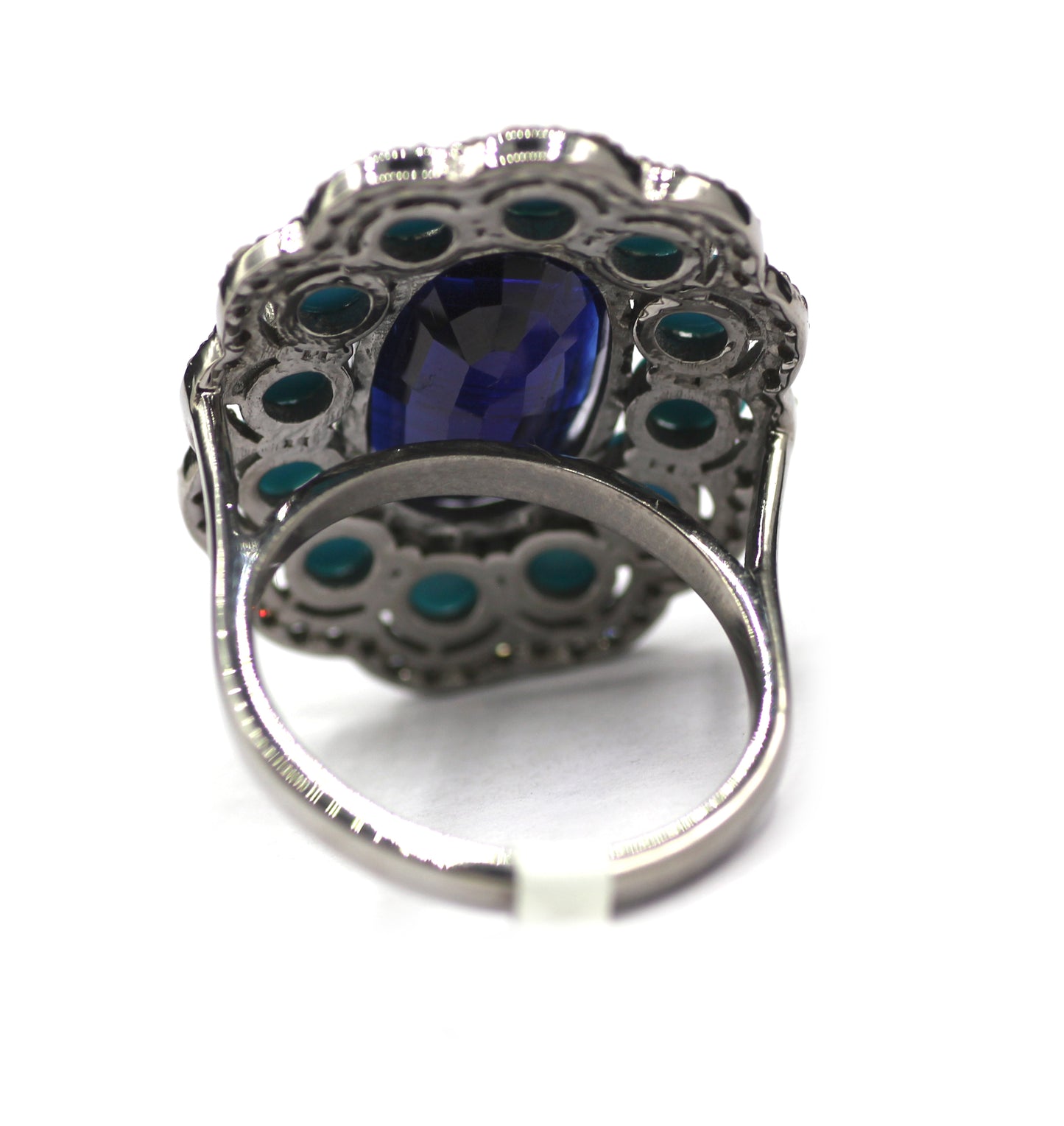 Turquoise Silver Diamond Ring With Kyanite Stone