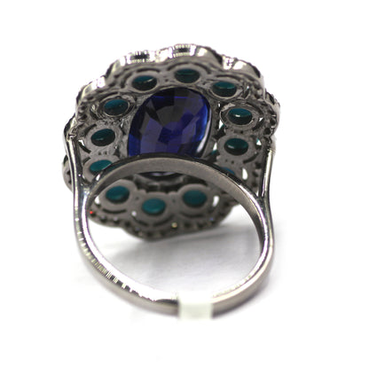 Turquoise Silver Diamond Ring With Kyanite Stone