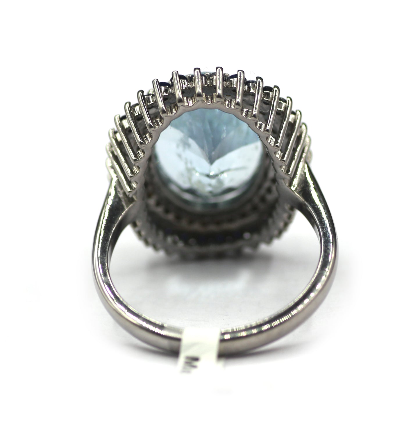 Aquamarine Silver Diamond Ring With Blues Sapphire Stone