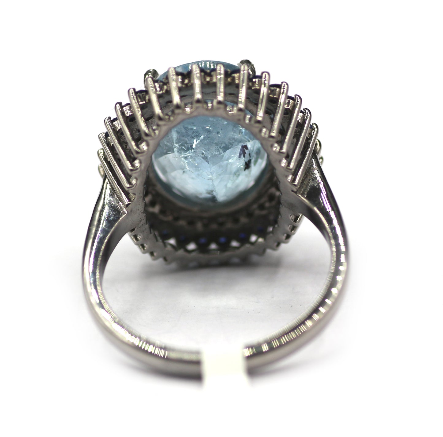 Aquamarine Silver Diamond Ring With Blues Sapphire Stone