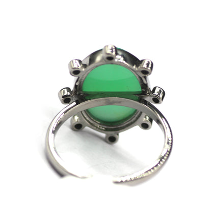 Chrysoprase Silver Blue Sapphire Stone Ring .925 Oxidized Sterling Silver Blue Sapphire Ring
