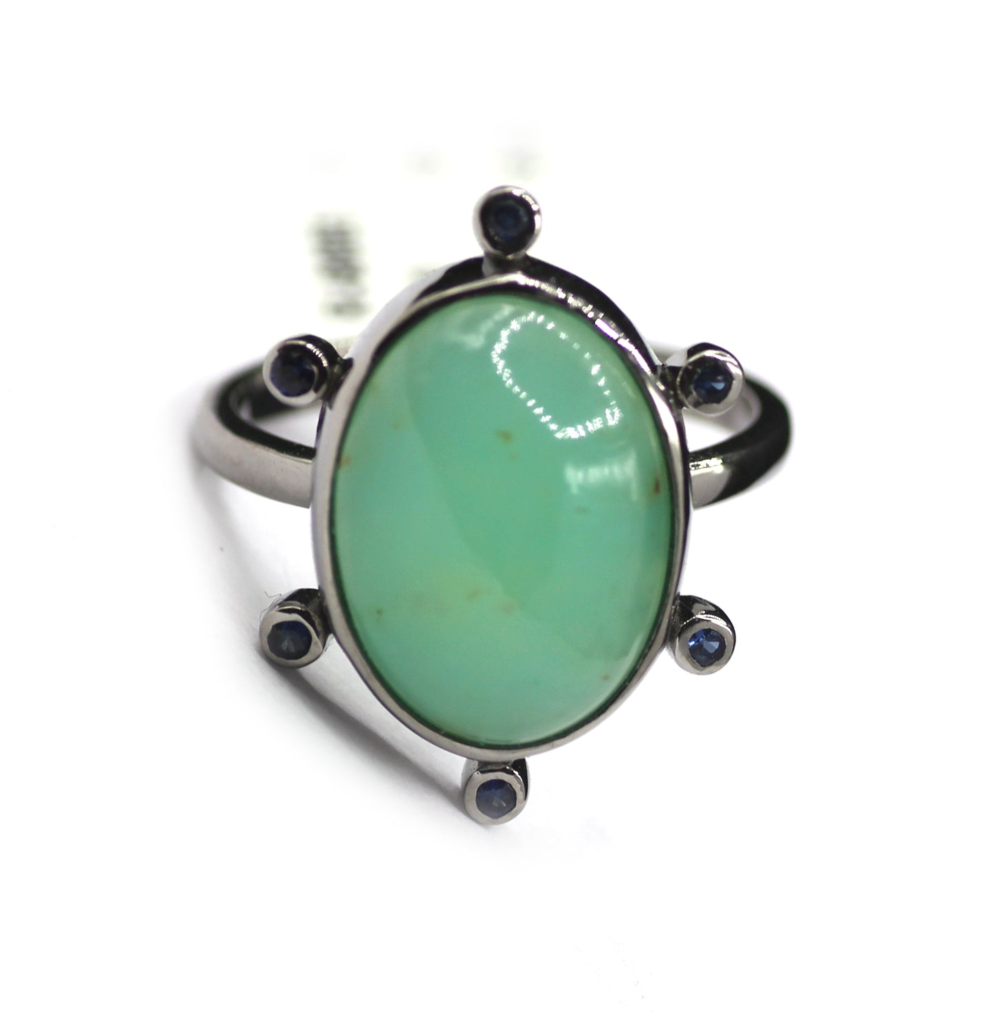 Chrysoprase Silver Blue Sapphire Stone Ring Sterling Silver Blue Sapphire Ring