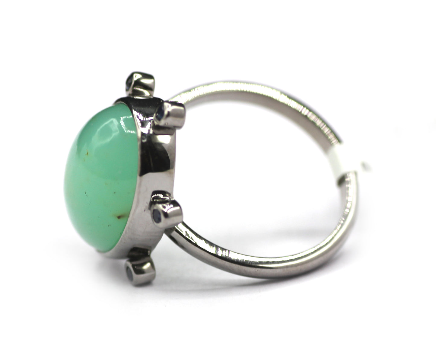 Chrysoprase Silver Blue Sapphire Stone Ring Sterling Silver Blue Sapphire Ring