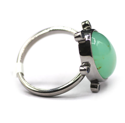 Chrysoprase Silver Blue Sapphire Stone Ring Sterling Silver Blue Sapphire Ring