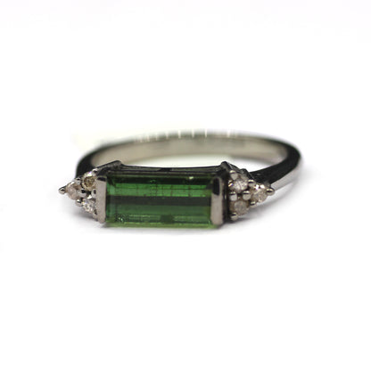 Tourmaline Silver Diamond Ring