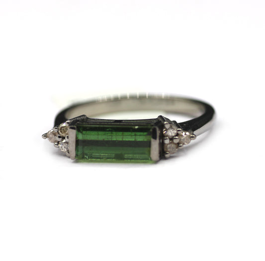 Tourmaline Silver Diamond Ring