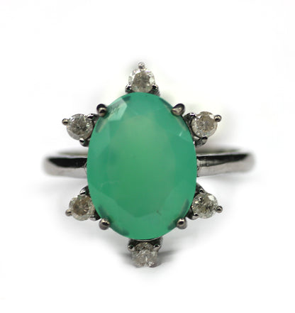 Chrysoprase Silver Diamond Ring