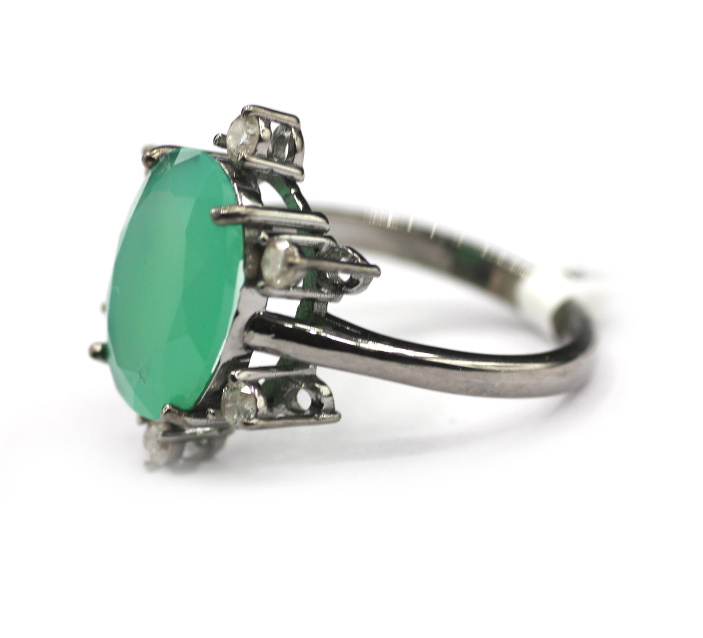 Chrysoprase Silver Diamond Ring