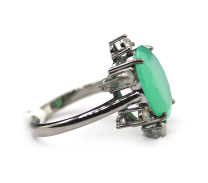 Chrysoprase Silver Diamond Ring