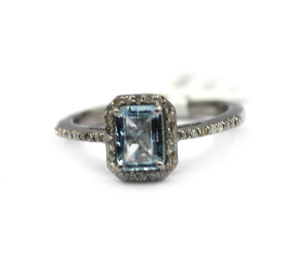 Aquamarine Silver Diamond Ring