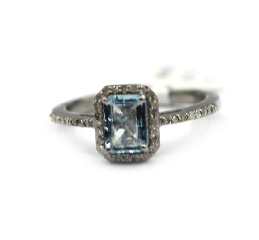 Aquamarine Silver Diamond Ring