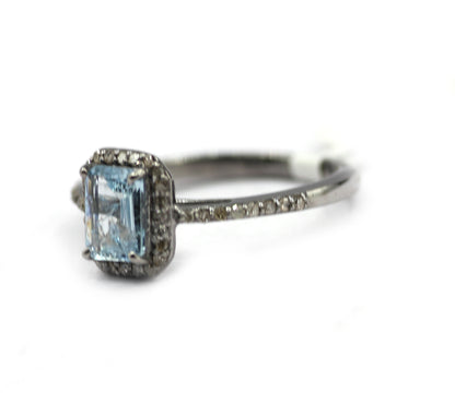 Aquamarine Silver Diamond Ring