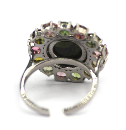 Tourmaline Silver Diamond Ring