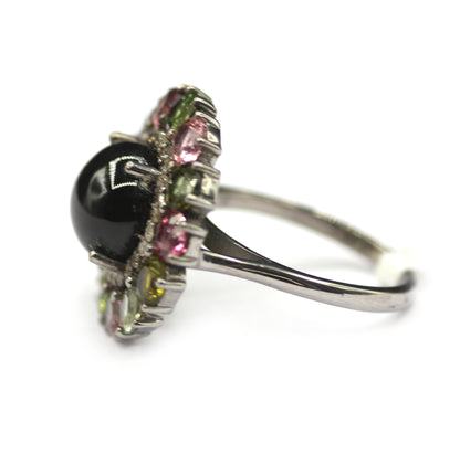 Tourmaline Silver Diamond Ring