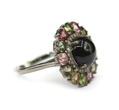 Tourmaline Silver Diamond Ring