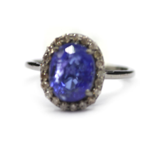 Tanzanite Silver Diamond Ring