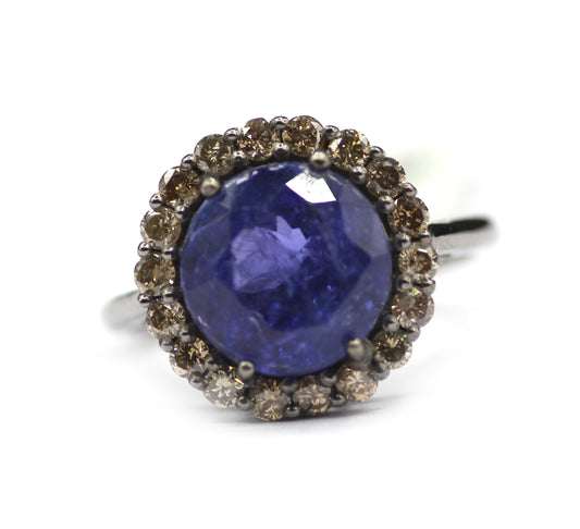 Tanzanite Silver Diamond Ring