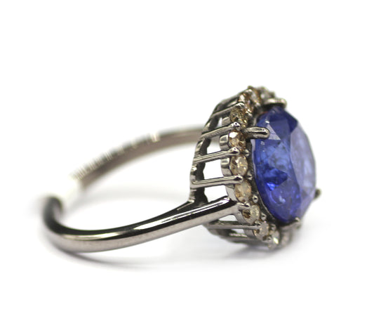 Tanzanite Silver Diamond Ring