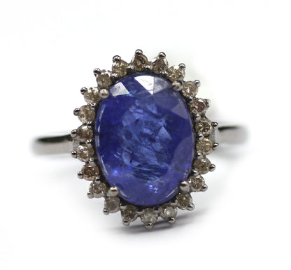 Tanzanite Silver Diamond Ring