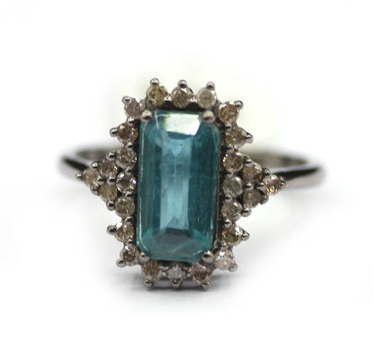 Green Kyanite Silver Diamond Ring
