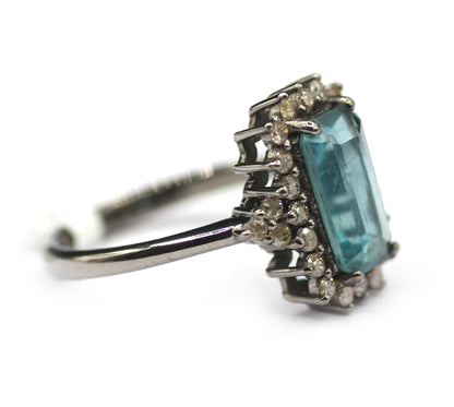 Green Kyanite Silver Diamond Ring
