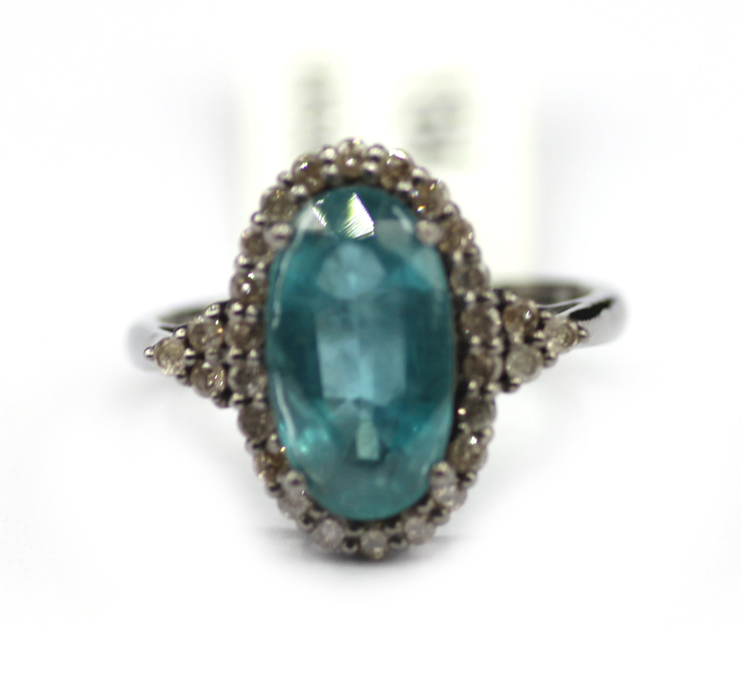 Green Kyanite Silver Diamond Ring
