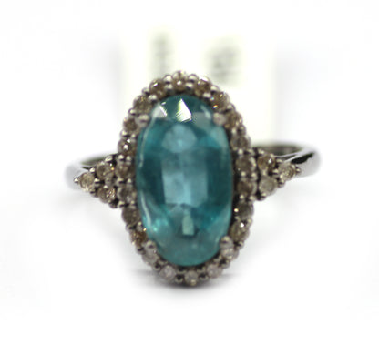 Green Kyanite Silver Diamond Ring