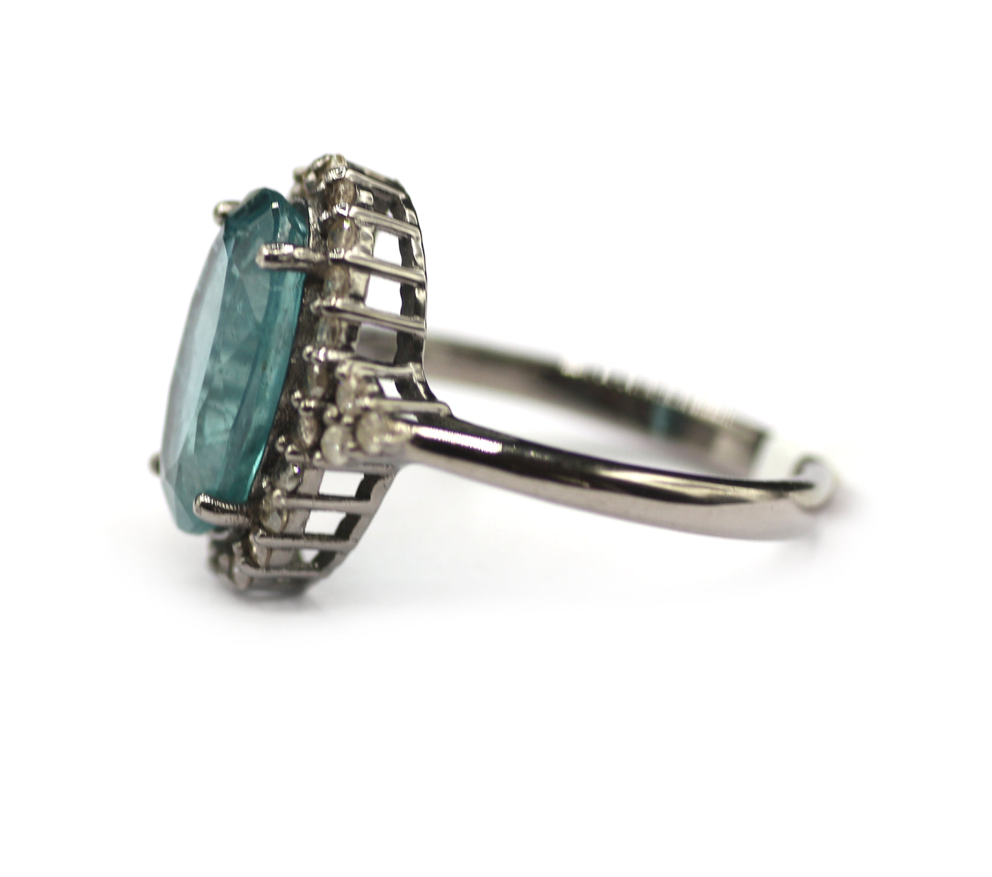 Green Kyanite Silver Diamond Ring