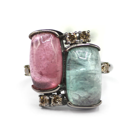Tourmaline Silver Diamond Ring