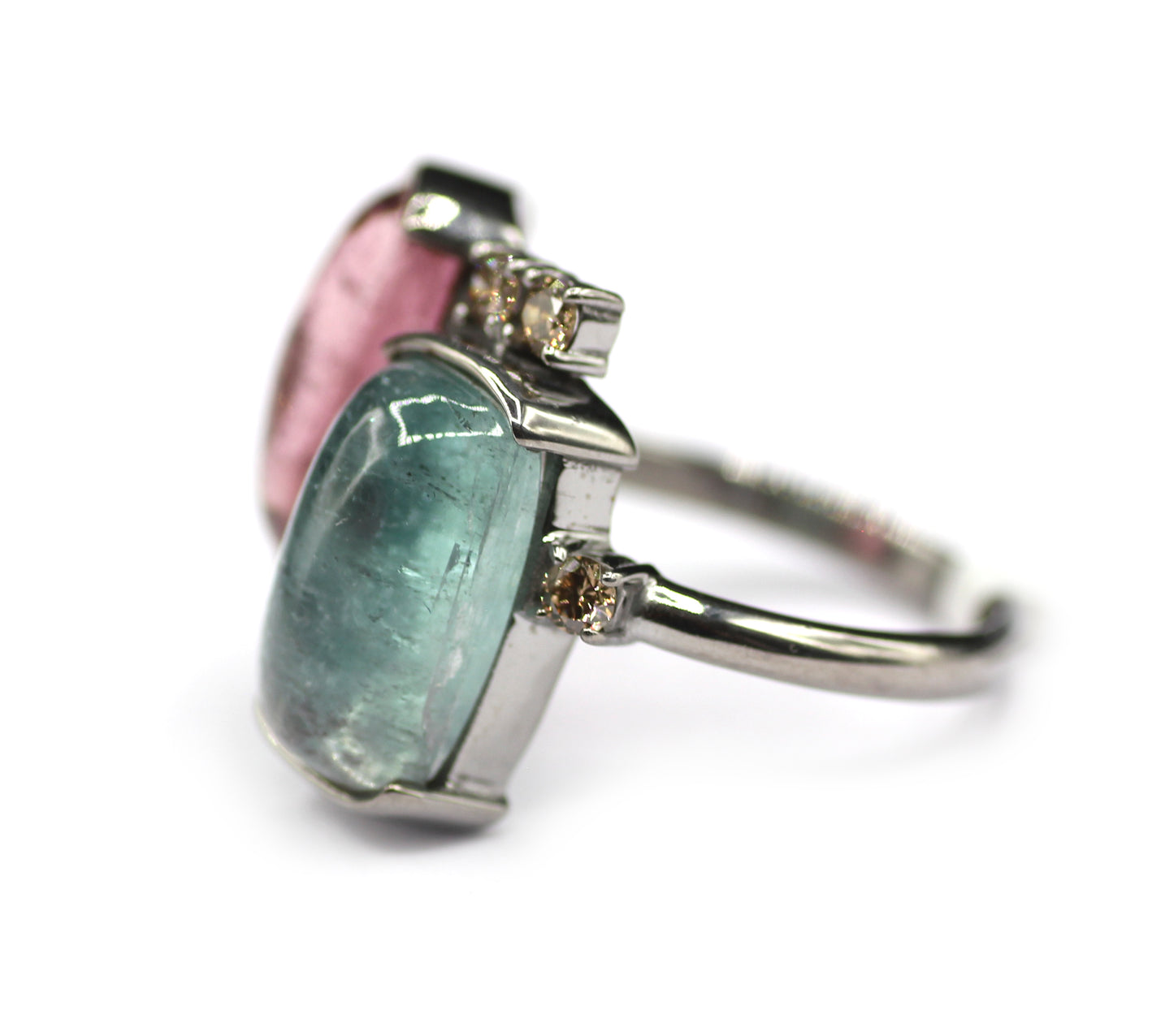 Tourmaline Silver Diamond Ring
