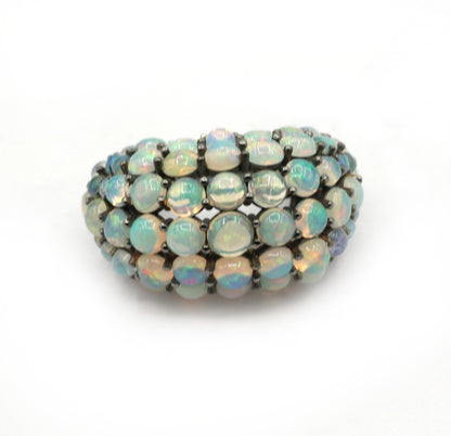 Opal Silver Pave Ring .925 Oxidized Sterling Silver Opal Ring