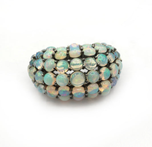 Opal Silver Pave Ring .925 Oxidized Sterling Silver Opal Ring