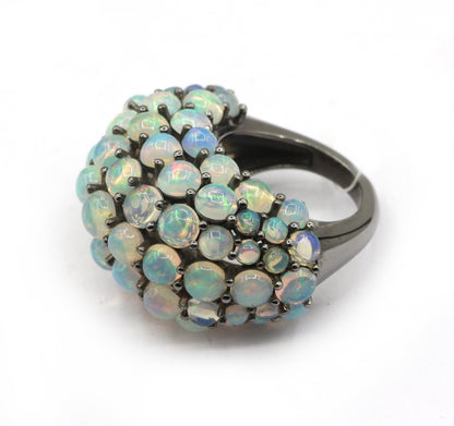Opal Silver Pave Ring .925 Oxidized Sterling Silver Opal Ring