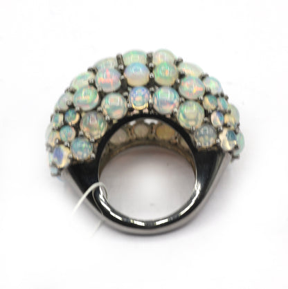 Opal Silver Pave Ring .925 Oxidized Sterling Silver Opal Ring