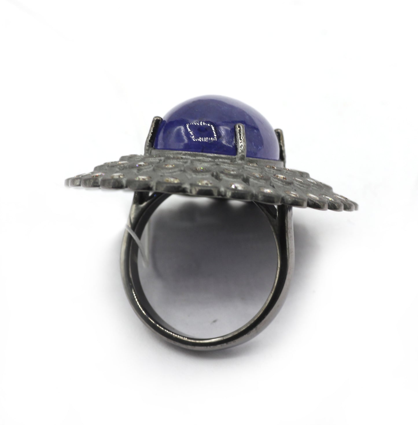 Silver Pave Diamond Ring .925 Oxidized Sterling Silver Diamond Ring