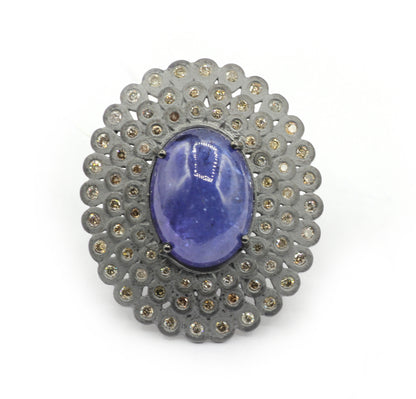 Silver Pave Diamond Ring .925 Oxidized Sterling Silver Diamond Ring