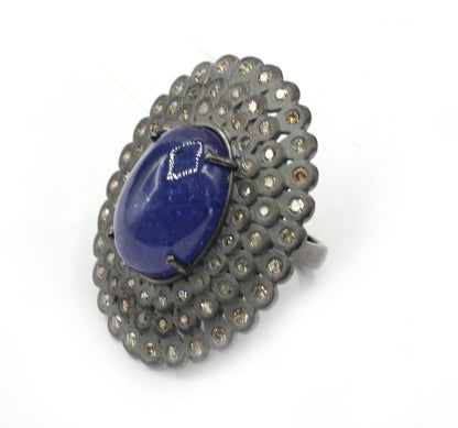 Silver Pave Diamond Ring .925 Oxidized Sterling Silver Diamond Ring