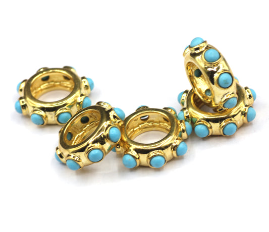One Row Turquoise Spacer Beads.92.5 Silver Gold Plating Beads