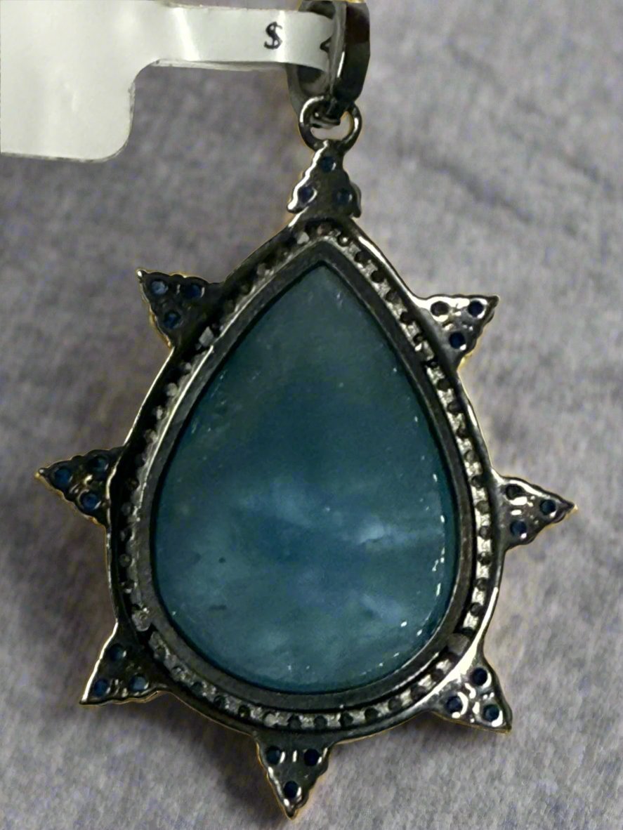 Drop Moon Stone Diamond Pendant