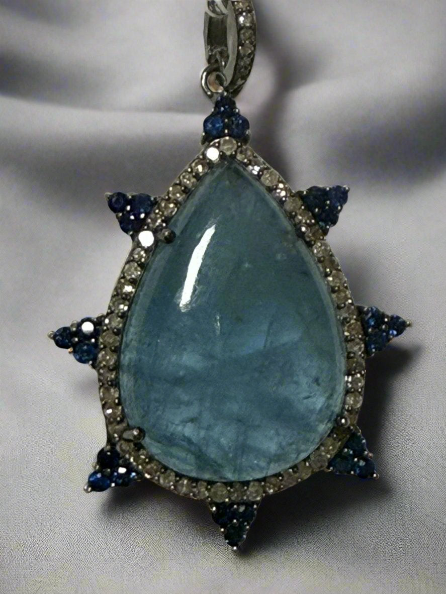Drop Moon Stone Diamond Pendant