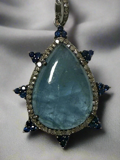 Drop Moon Stone Diamond Pendant