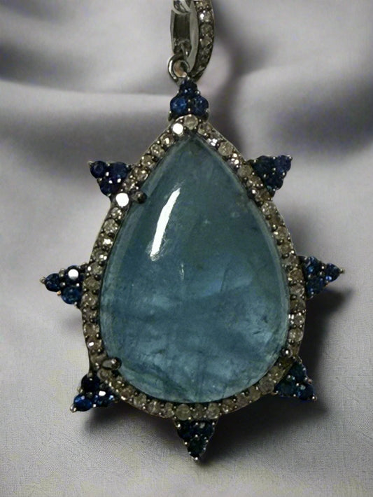 Drop Moon Stone Diamond Pendant