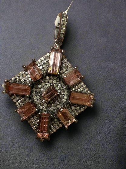 Pink Tourmaline Diamond Pendant