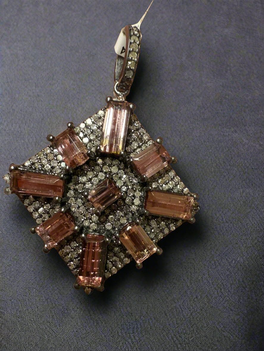Pink Tourmaline Diamond Pendant