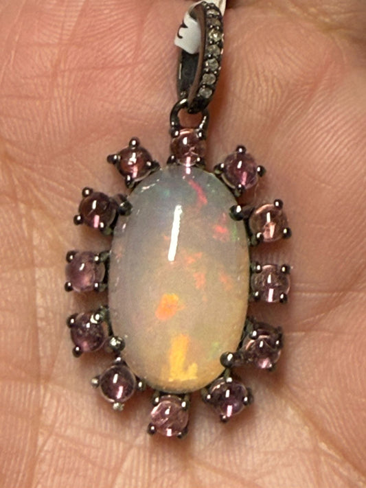 Opal Tourmaline  Diamond Pendant