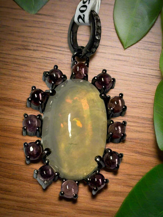 Opal Tourmaline  Diamond Pendant