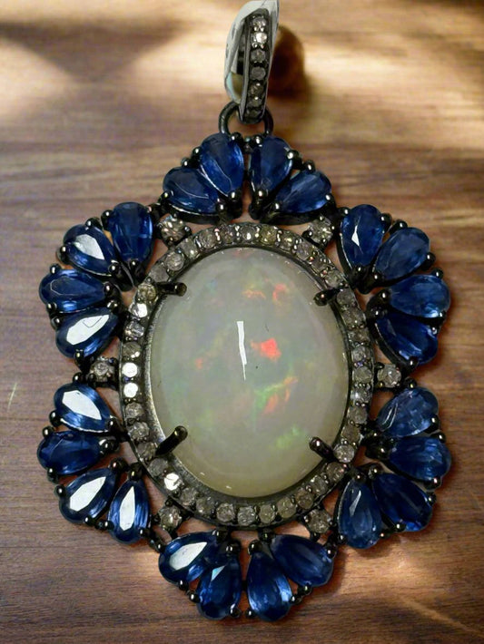 Opal Tanzanite Diamond Pendant