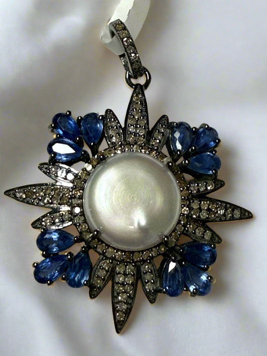 Pearl Tanzanite Diamond Pendant 2