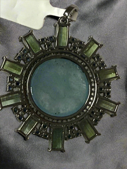 Circle Moss Aqua Tourmaline Sapphire Diamond Pendant